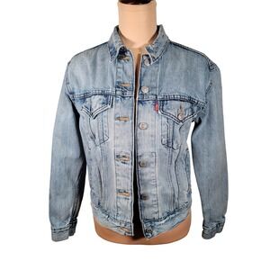 Levi's Premium Light Wash Denim Trucker Jacket Women's XS Relaxed Fit Streetwear